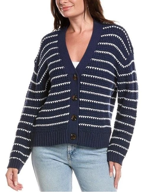 Michael Stars Dodi Nautical Striped Cardigan Sweater Nocturnal Blue Small $228.